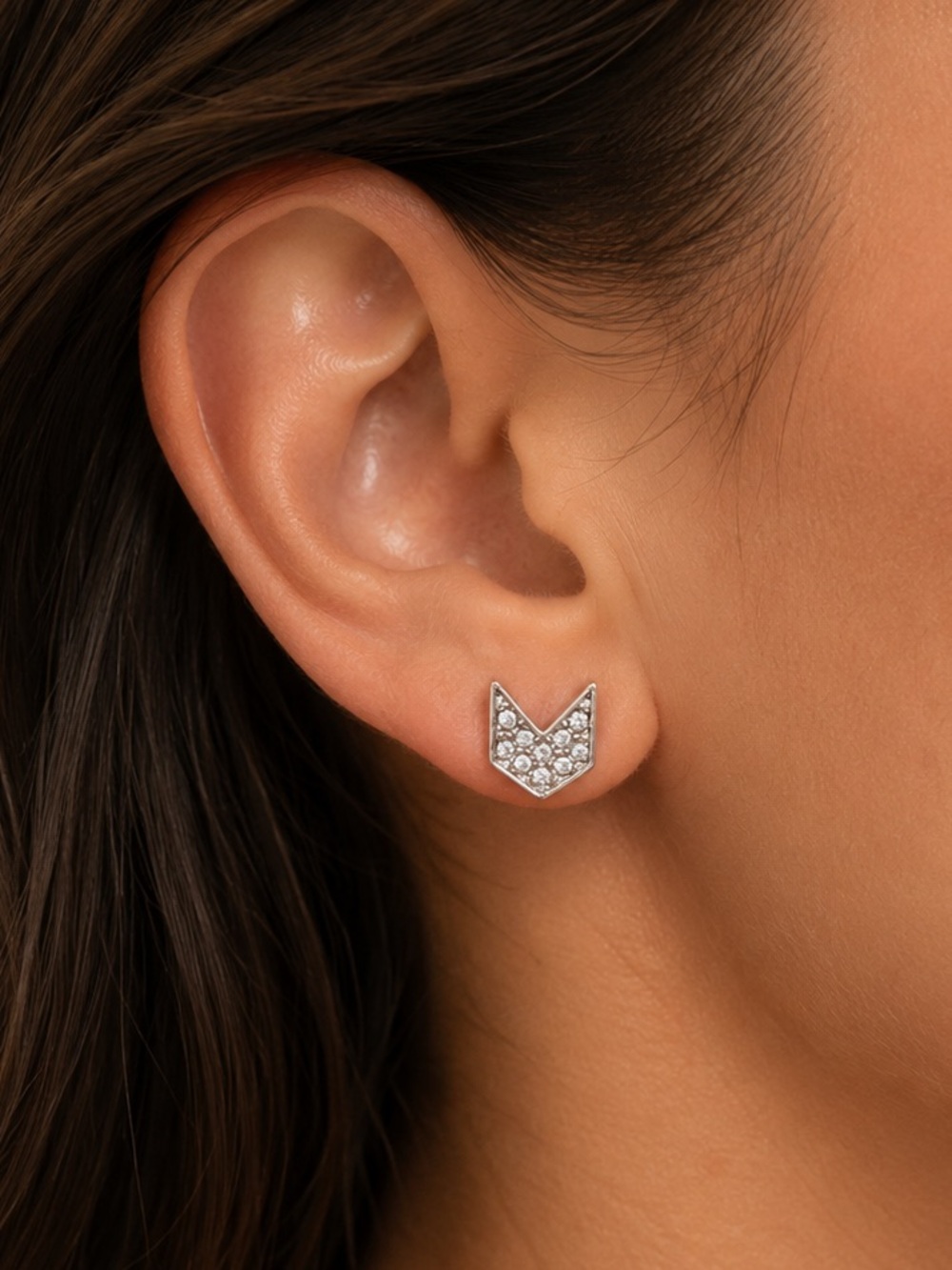 NEW - Shiny Silver & Clear Pave Rhinestone Chevron Arrow Boho Chic Stud Earrings